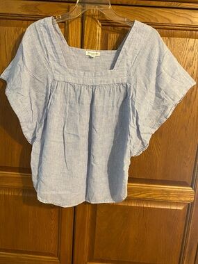 beachlunchlounge Light Blue Square-Neck Flutter Sleeve Top